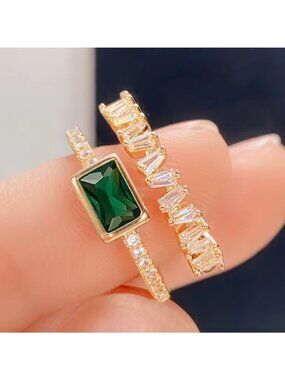 Luxe Malachite Green Stone Adjustable Statement Ring